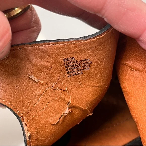 VTG Lucky Brand Black Leather Paola Peep Toe Block Heel Sling Back Size 9 READ - Picture 11 of 12